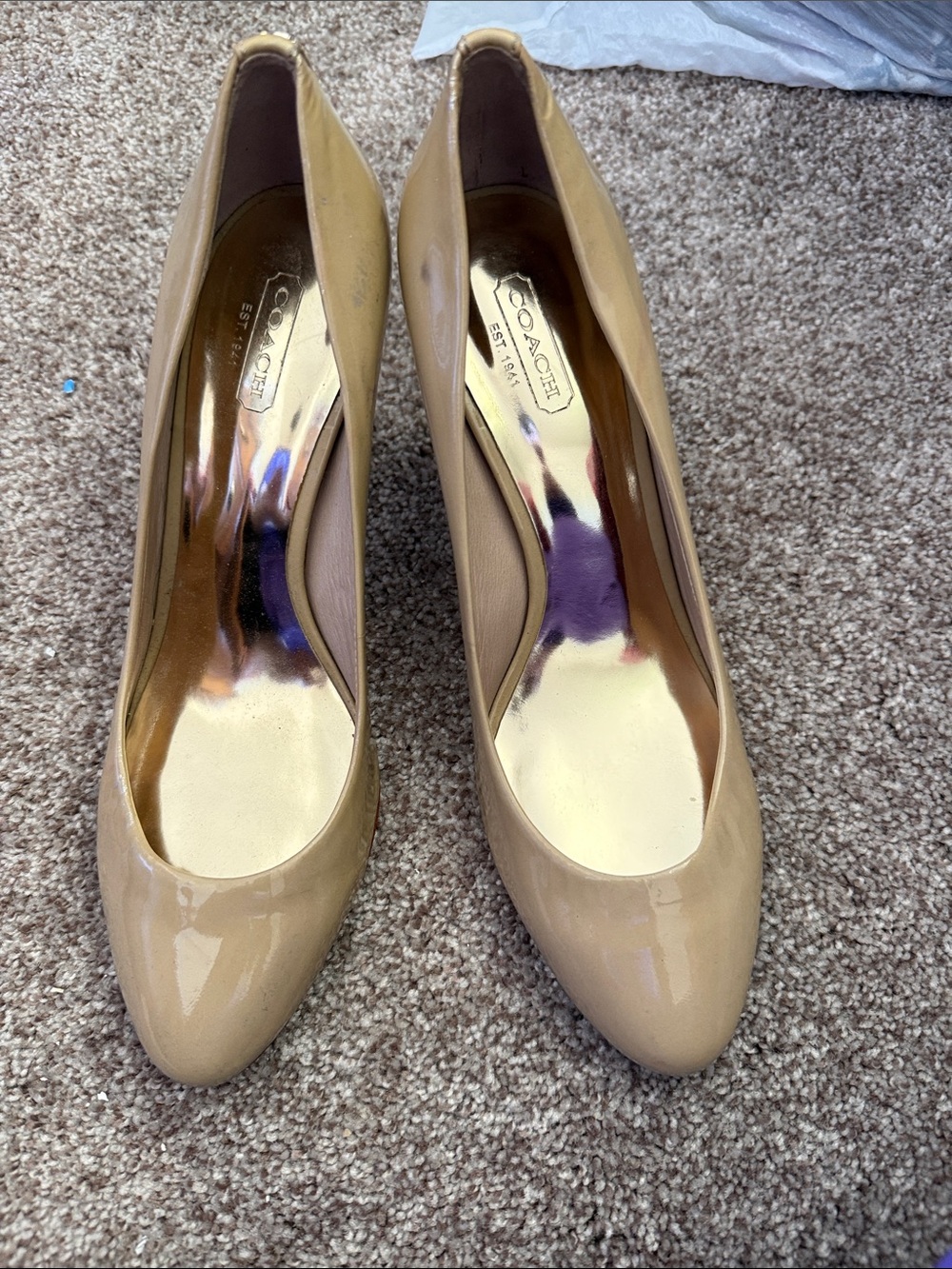 Coach Beige Patent Leather Pointed-Toe Heels